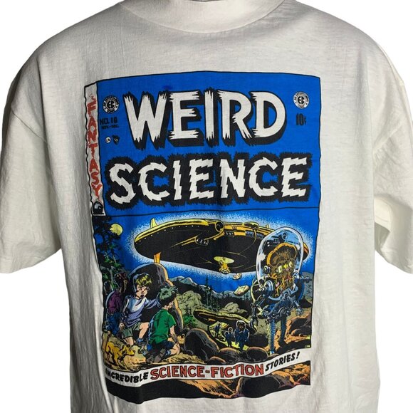 Vintage 80s Weird Science T-Shirt L White EC Comic Sci Fi Single Stitch Crewneck - Picture 2 of 8